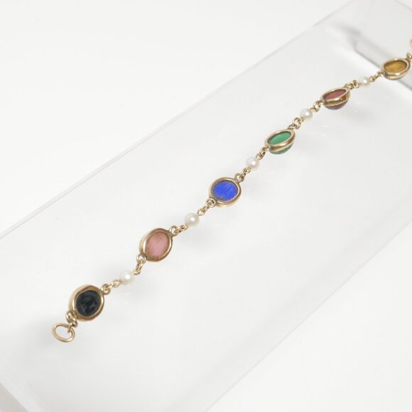 Scarab Bracelet 1/20 12KGF 12 kt Gold Filled Carved Semi Precious Stones Vintage - Picture 6 of 8